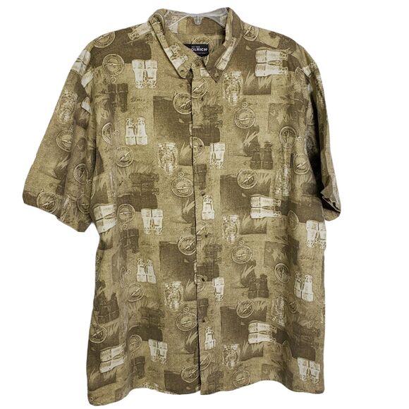 Woolrich Mens Shirt Size Large Camping Short Sleeve Button Brown All Over Print - Picture 1 of 10